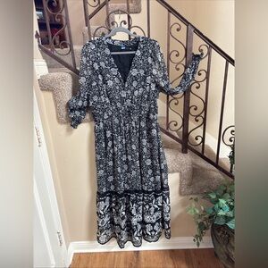NWOT Old Navy Waist Defined Floral Print Smocked Tie Front Maxi Dress $60 XL